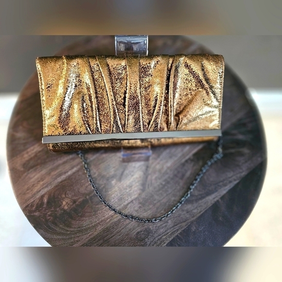 Vintage 1990s Jessica Mclintock Bronze Envelope Clutch with Chain - Picture 1 of 5